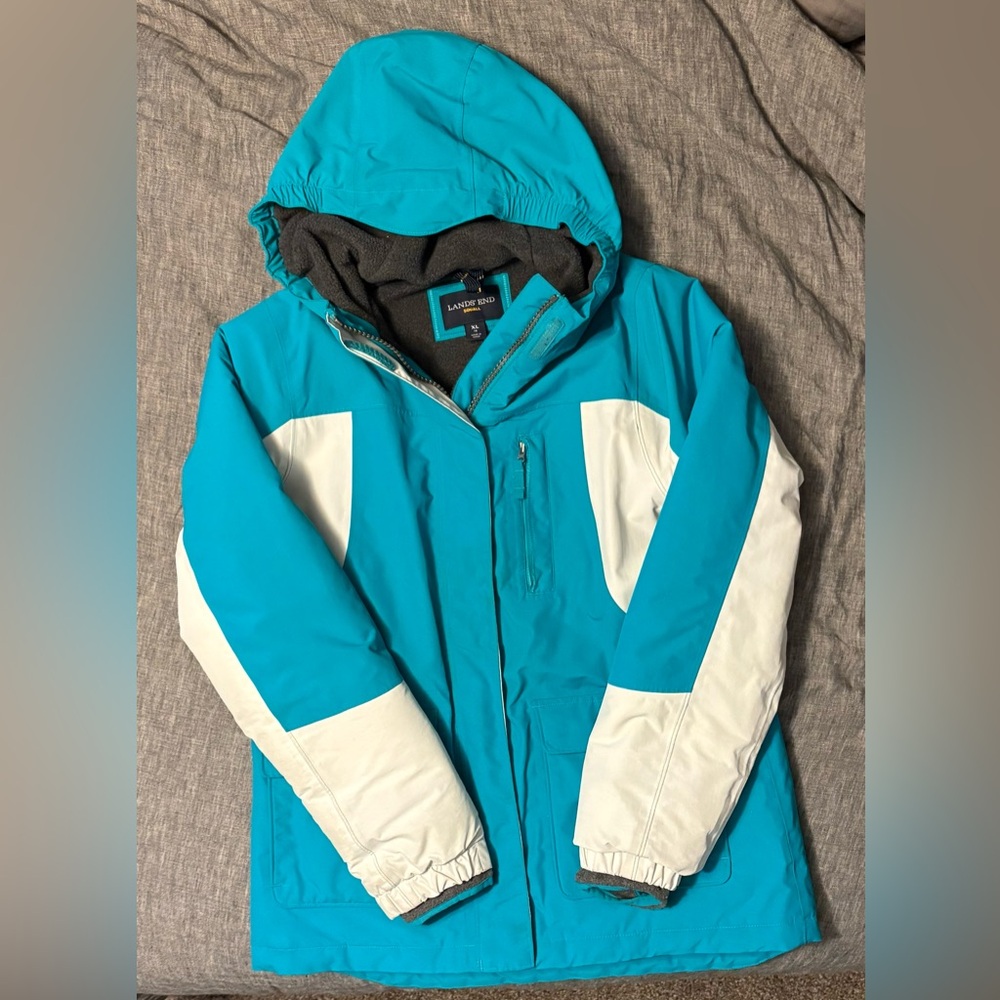 Lands' End Teal and Gray Hooded Squall Jacket